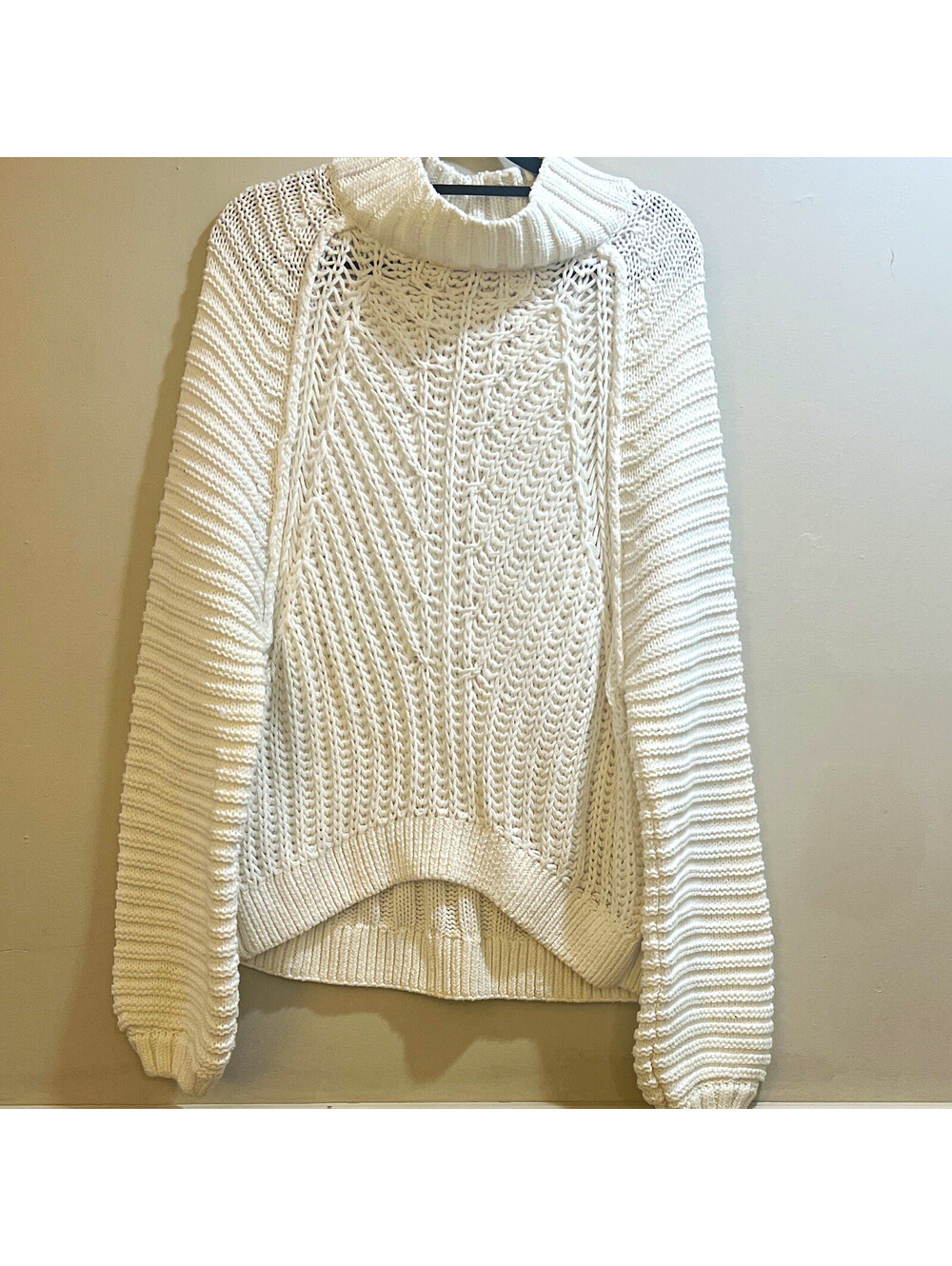 Free People White 100% Cotton Chunky Knit Mock Neck Pullover Sweater S